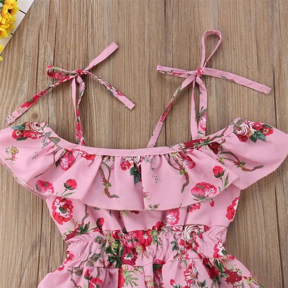 Pudcoco Mergina Dress 6M-5Y Bamblys Kūdikių Mergaičių Gėlių Suknelė Romper Jumpsuit Komplektus Playsuit Vasaros