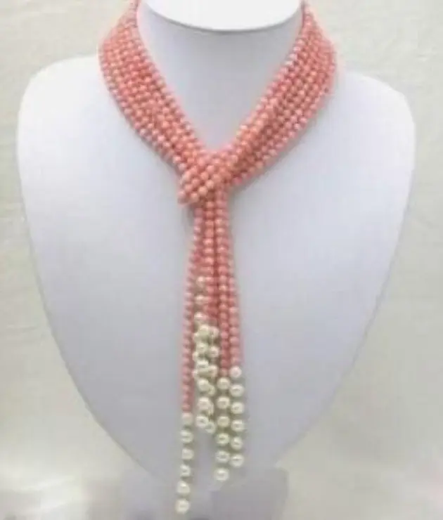 Stulbinantis! moteris ilgai mados aukštos kokybės 50 colių Pink Coral Gėlavandenių Perlų Vėrinį AAA Didmeninės ir mažmeninės prekybos