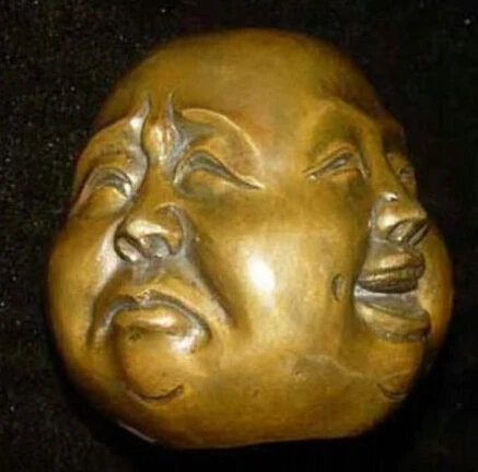 Kolekcionuojamų Retas kinijos tibeto žalvaris 4 veidų budos galva statula Duomenys 5x6cm