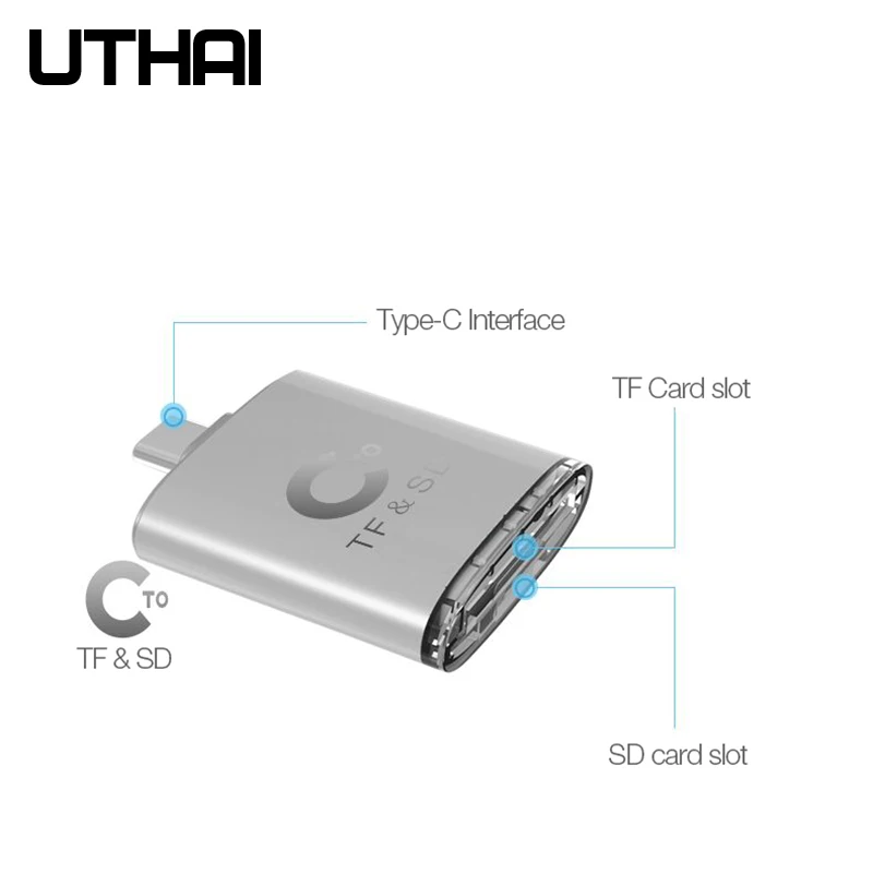 UTHAI C26 TF SD Kortelę, C Tipo kortelės skaitytuvą Mikro SD ir SD cardreaders 2 in 1, USB, C Adapteris, skirtas 