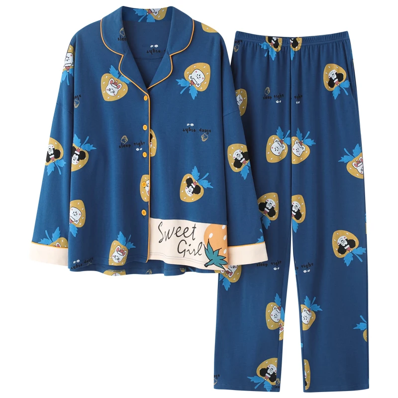 Moterų Sleepwear Pavasarį, Rudenį Pižamos Plius Dydis 3XL Medvilnės Versija Pižama Animacinių filmų Pižamą ilgomis Rankovėmis Atvartas Prarasti PLONAS Nighty