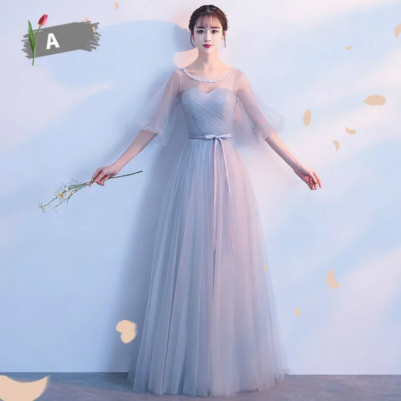 2020 FENTEFEN Aukštos kokybės Pilkos ir rožinės spalvos tiulio Nekilnojamojo suknelės V-kaklo suknelė Bridesmaid Dresses