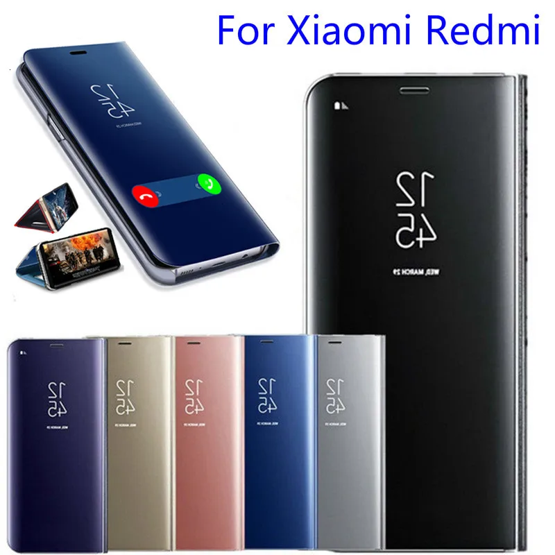 Smart Flip Case For Xiaomi Redmi 4X Pastaba 5 6 Pro Pastaba 4X 4 5 5A 7 Mi A1 A2 5X 6X 6 8 Lite 9 SE Pocophone F1 Veidrodis Telefono Dangtelį