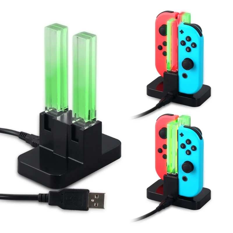 4 - In-1 LED USB Įkrovimo Stotis Dock Stovas Skirtas Nintendo Jungiklis Džiaugsmas-Con Valdytojas