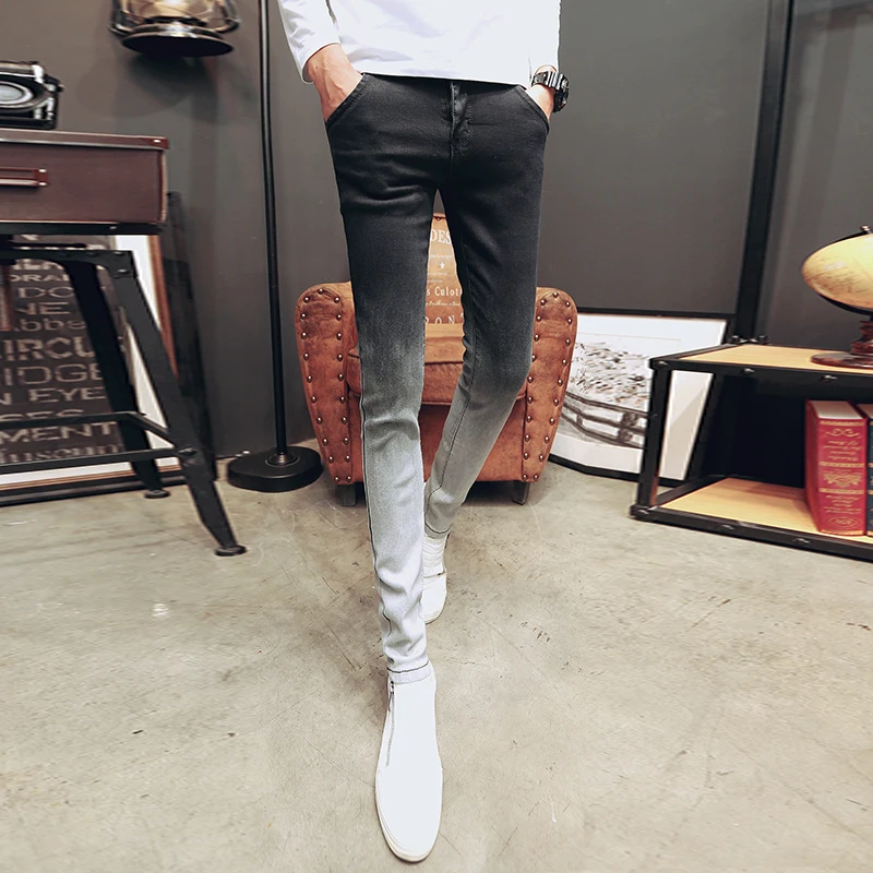 Korėjos Vasaros Liesas Džinsus Vyrams Gradiento Spalvos Plonas, Vyrų Džinsai Streetwear Mados Slim Fit Denim Kelnės Vyrams Drabužius 2020 M.