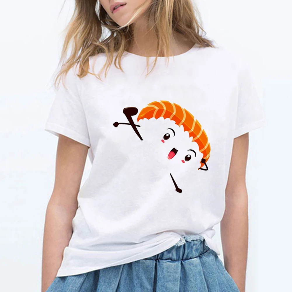 Vasarą Dideli Marškinėliai Suši Grafikos Spausdinimo Harajuku Marškinėlius Mergaičių Mados ,Streetwear,Derliaus Avant-garde T-shirt