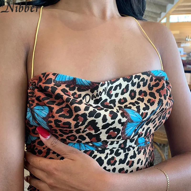 Nibber Vasaros Leopard backless Moterų diržas Atsitiktinis suknelė naują 