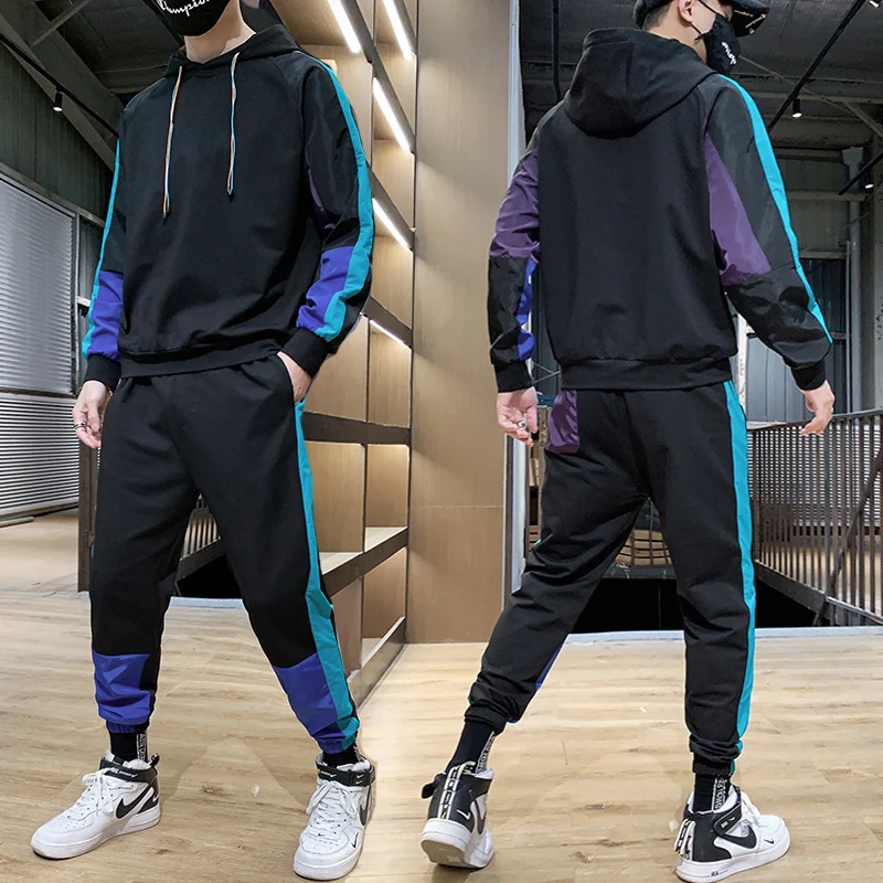 Vyriški Tracksuit Hip-Hop Vyras, Dviejų dalių Komplektas Prakaitas Kostiumas korėjos Stiliaus Laisvalaikio Kostiumas Hoodies + Pants Mens Drabužių Streetwear 2021