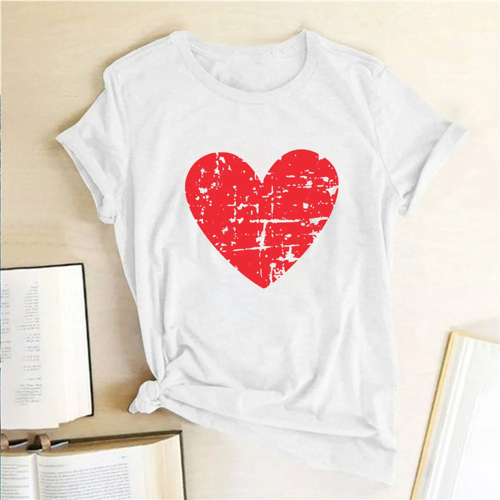 Raudona Didelės Širdies Moterys T-shirt 2021 Valentino Marškinėliai Harajuku Love Spausdinti Vasaros trumpomis Rankovėmis Mielas Viršūnes Tee Moterims Drabužių