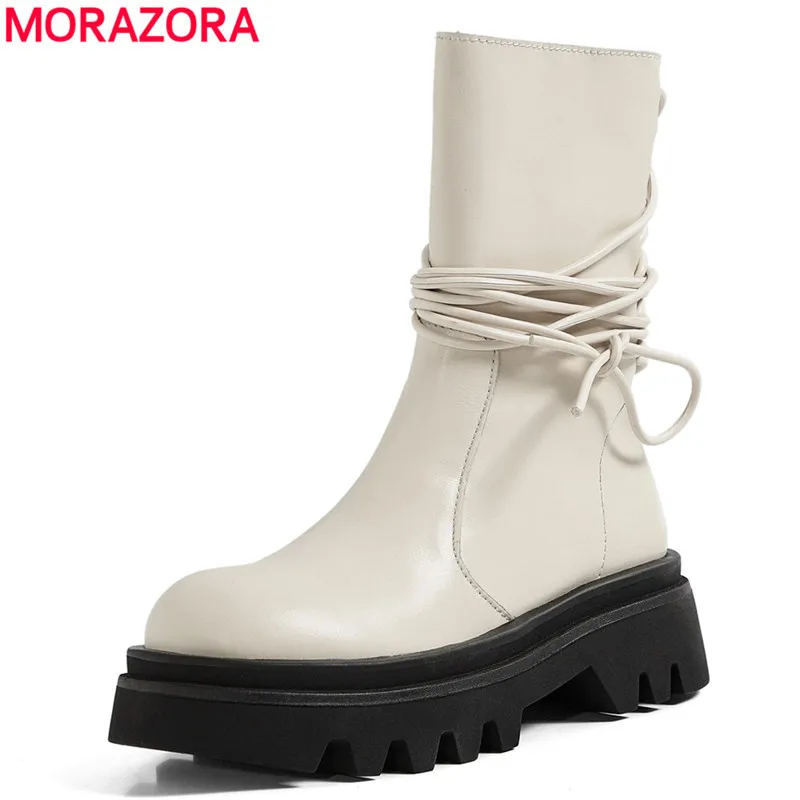 MORAZORA Prekės ženklo moterų batai nėrinių, suapvalinti tne rudens-žiemos batai mados stora pado platforma batai batai dydis 34-43