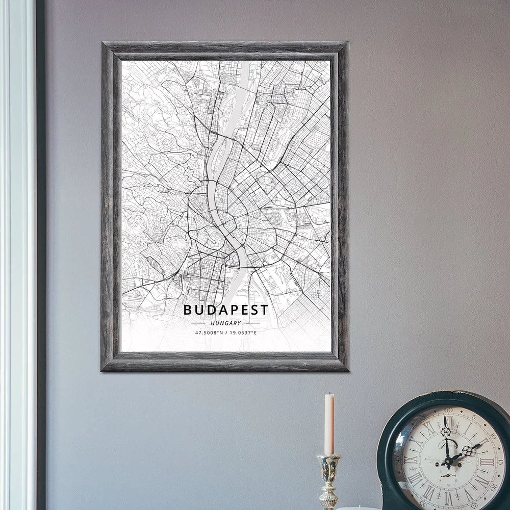 Budapešte (Vengrija Žemėlapis Plakatas