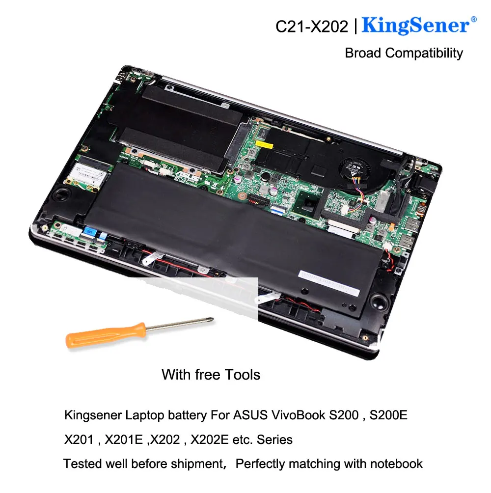 KingSener C21-X202 Nešiojamas Baterija ASUS VivoBook S200 S200E X201 X201E X202 X202E S200E-CT209H S200E-CT182H S200E-CT1 5136mAh