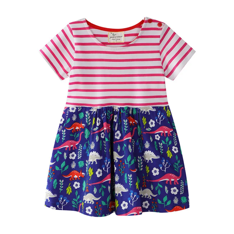 Šokinėja metrų džersio Suknelės baby girl vasaros drabužiai vaikams karšto pardavimo medvilnės drabužiai su mielas spausdintą modelio vaikas suknelė