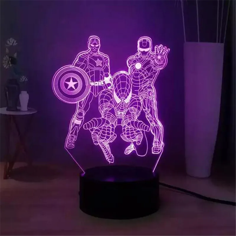 Stebuklas 3D Lempos Keršytojas LED Nakties Šviesos Filmą Lampara Geležinis Žmogus Voras Nuodai Hulk Thor Thanos Apdaila Žibintai Namų Dekoro