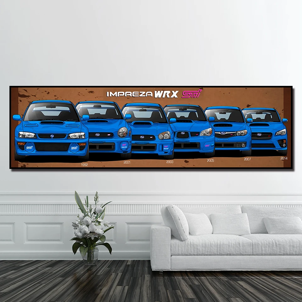 Blue Cool Automobilių STI Automobilių Sporto Mados Plakatai Hd Spaudinių Sienos Meno Tapybos Drobės Nuotraukų Kambarį Naktiniai staleliai, Namų Puošybai