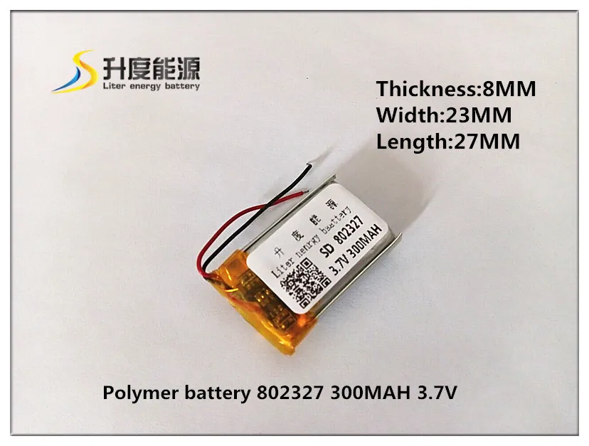 Geriausia akumuliatoriaus prekės 3,7 V ličio polimerų baterija 802327 300mAh 