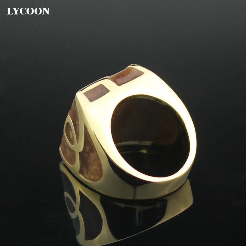 LYCOON karšto pardavimui, vyras ar moteris, aikštėje žiedas 316L nerūdijančio plieno, aukso, su Rudos spalvos derva, Importuotų Emalio šalies žiedai SUK0055