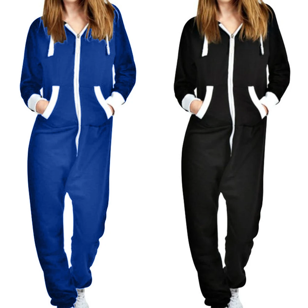 Jumpsuits Moterų 2020 Miego Drabužius ilgomis Rankovėmis, Minkšta Vilnos Šiltas Gobtuvu Zip Iki Atsitiktinis Pižamos Playsuit Homewear Žiemos Onsie