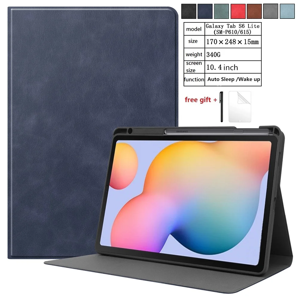 PU Odos Pieštuką Laikykite Lizdas Tablet Case for Samsung Galaxy Tab S6 Lite S6lite 10.4 P615/610 Atveju Stovėti Padengti Miego Pabusti Shell
