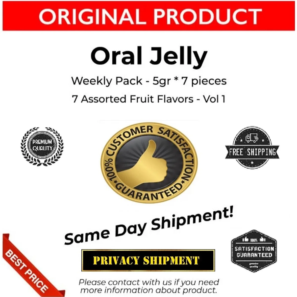 ( klientų pasitenkinimo) Originalus Oral Jelly - Savaitės Pack - 5gr * 7 gabalus - 7 Įvairių Vaisių Skonių -Vol 1 - Nemokama Siunta