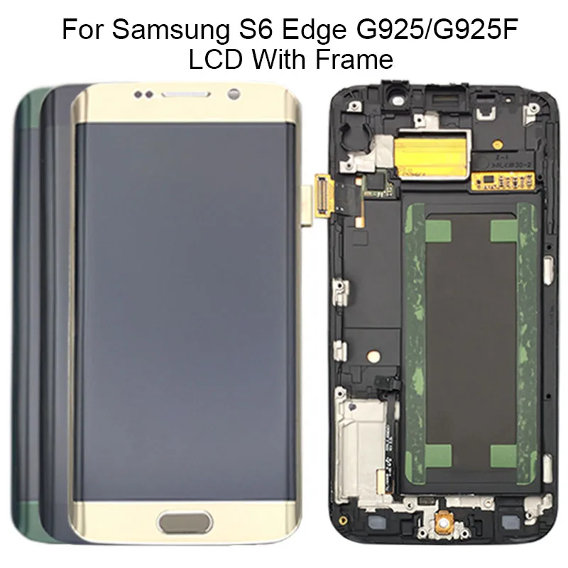 Samsung Galaxy S6 krašto G925 G925I G925F LCD Ekranas Jutiklinis Ekranas skaitmeninis keitiklis Su Rėmo Surinkimo Pakeisti Testuotas