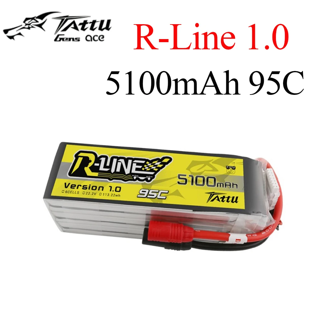 Tattu R-Line 22.2 V 5100mah 6S 95C FPV Lipo Baterija su AS150 Kištukas RC FPV Lenktynių Drone Quadcopter