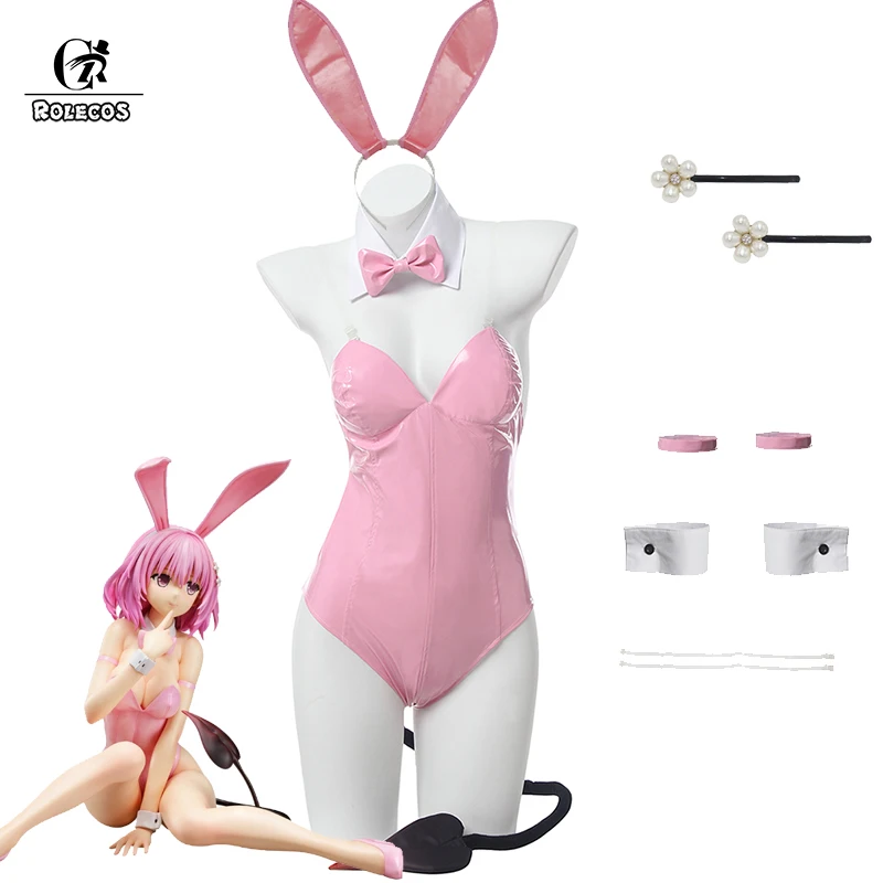 ROLECOS Anime Love Ru Momo Cosplay Kostiumų Sexy Pink Bunny Mergina Vienodas Helovinas Bodysuit Jumpsuit Moterų Momo Cosplay