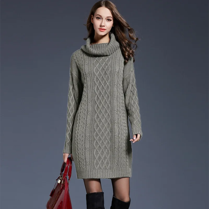 Moterų megztinis 2020 m. rudens ir žiemos Europos ir Amerikos plius dydis moterų megztinis suknelė, ilgas, aukštas kaklas šiltas mados džemperis