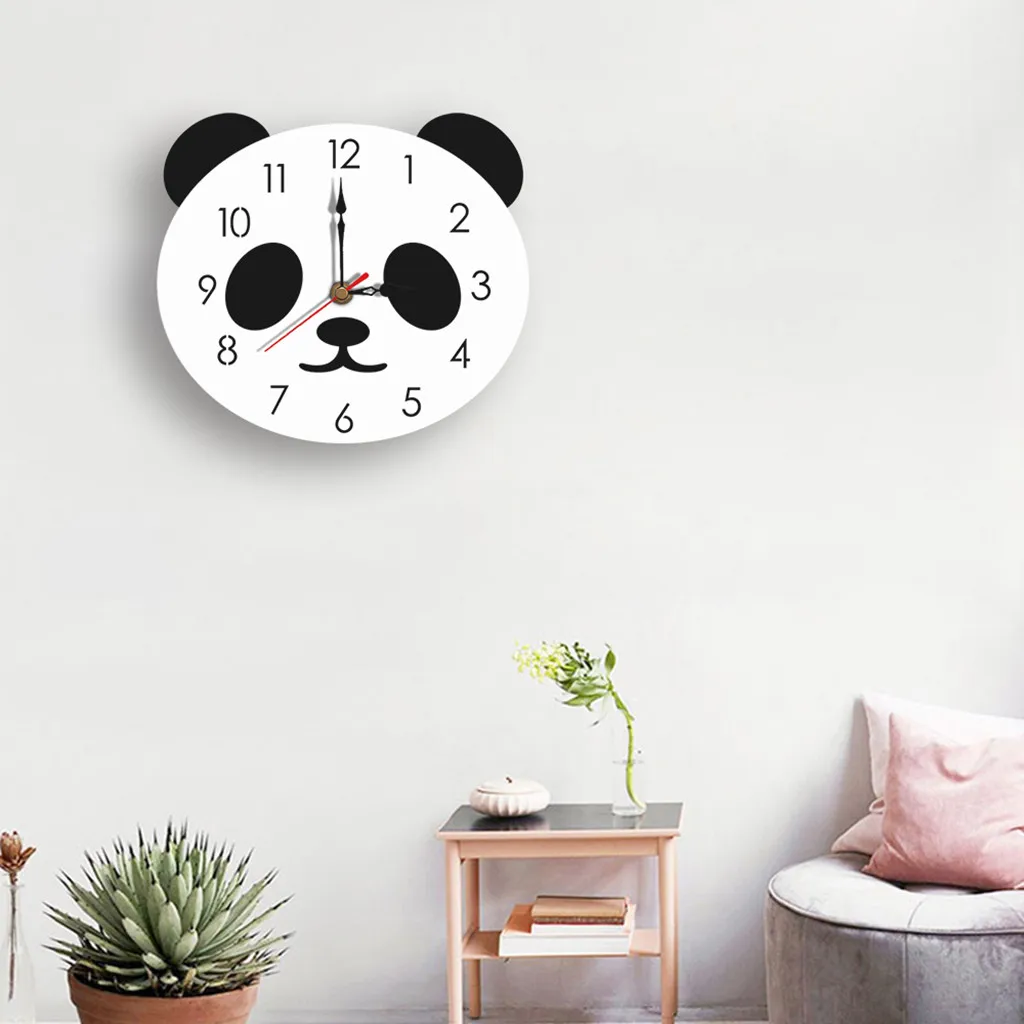 Sieninis laikrodis žiūrėti Animacinių filmų Kūrybos Panda Sieninis Laikrodis Tyliai Akrilo Vaikai Childs Kambariai Dekoro Mielas L0513