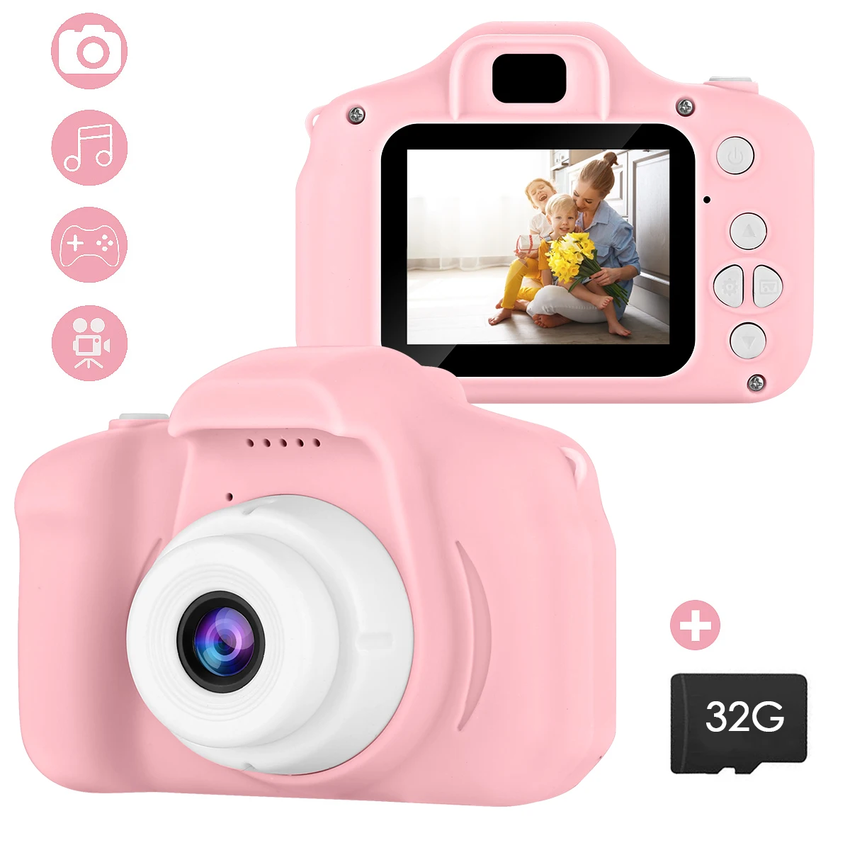 Vaikai Kamera 13MP Objektyvas 2inch HD Ekranas, Mini Skaitmeninis Fotoaparatas USB Įkrovimo Su 32G Atminties Kortelę Vaikų Berniukų, Mergaičių Dovana
