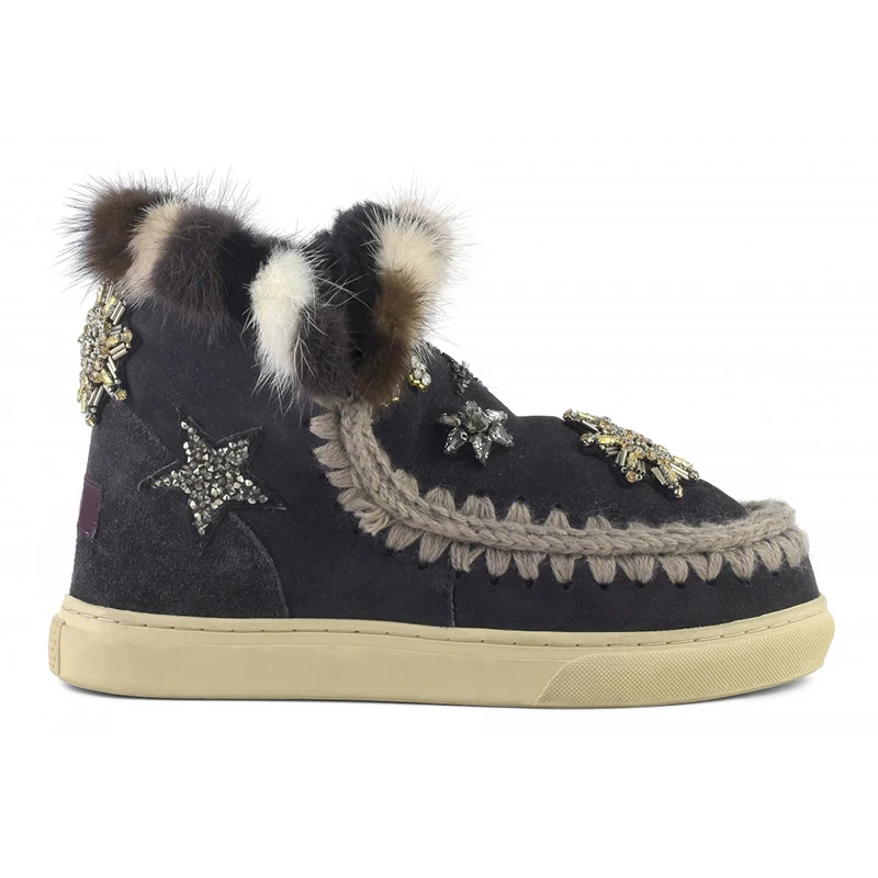 Moug žiemos moterys sniego batai Originalus eskimų sneaker star pleistrai & audinės kailio apdaila, avikailio mergina butai, ponios batai