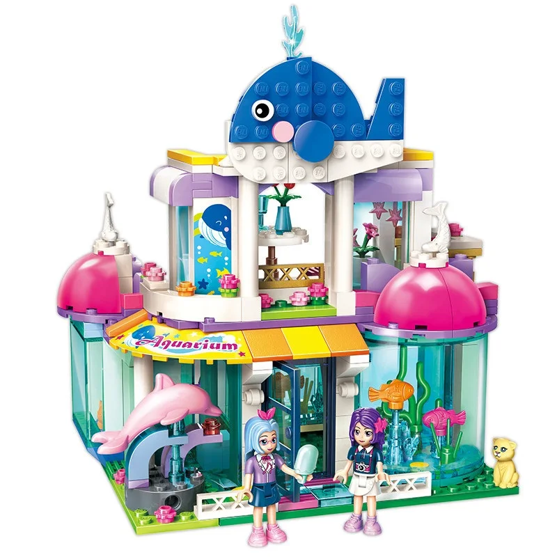 APŠVIESTI Merginos Miesto Draugų Princesė Mėlynasis Banginis Akvariumas Spalvinga Šventės Pastato Blokų Rinkinius Vaikams Plytų Žaislai