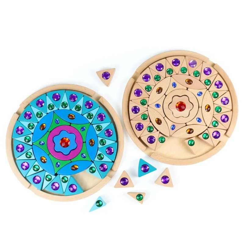 Žaislai Mandala Mediniai Žaislai Su Stiklo Diamond Vaikams Kūrybos Vaivorykštė Blokai Montessori Vaikų Švietimo Žaislas