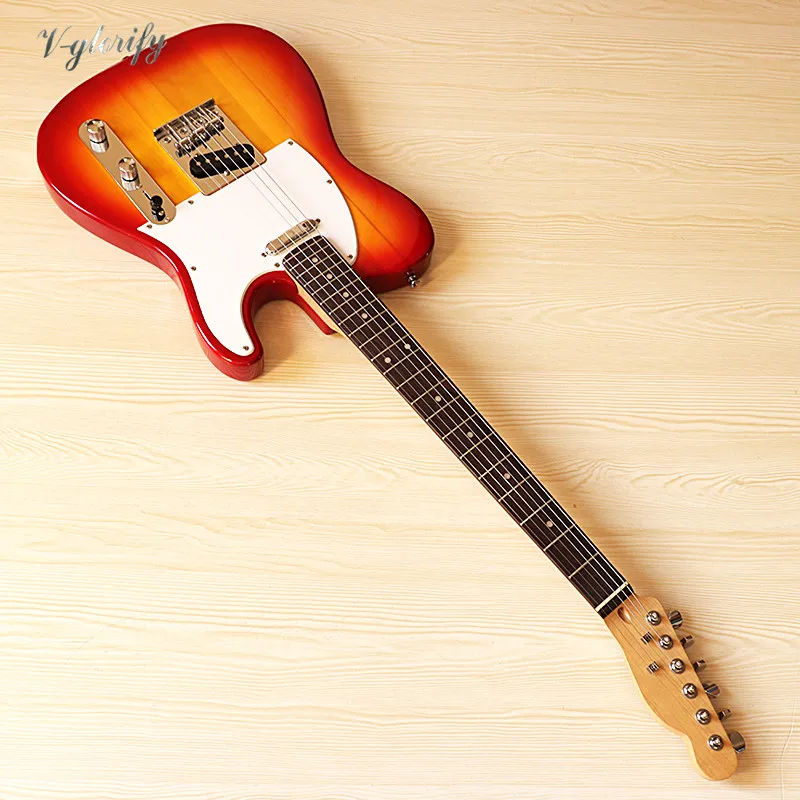 Vyšnių spalvos 6 eilutę TL elektrine gitara, 39 colių aukšto blizgesio apdaila kietas liepų kūno elektrinė gitara
