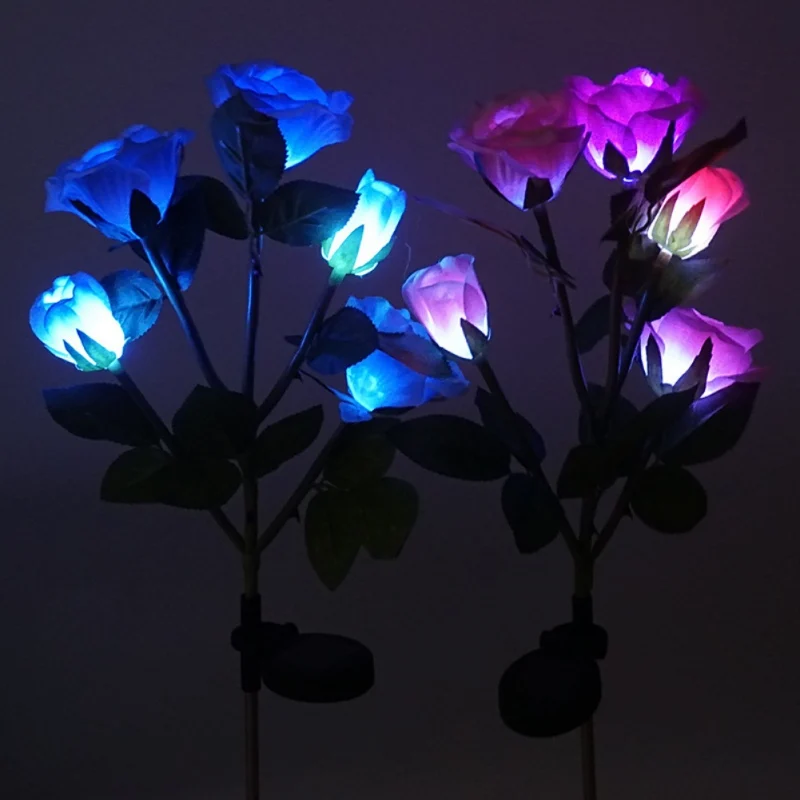 5 LED Saulės energija Varomas Vejos Lempos Dirbtinių Rožių Gėlių Sodas Nerūdijančio Plieno Kiemo Žibintai Kraštovaizdžio LampGM