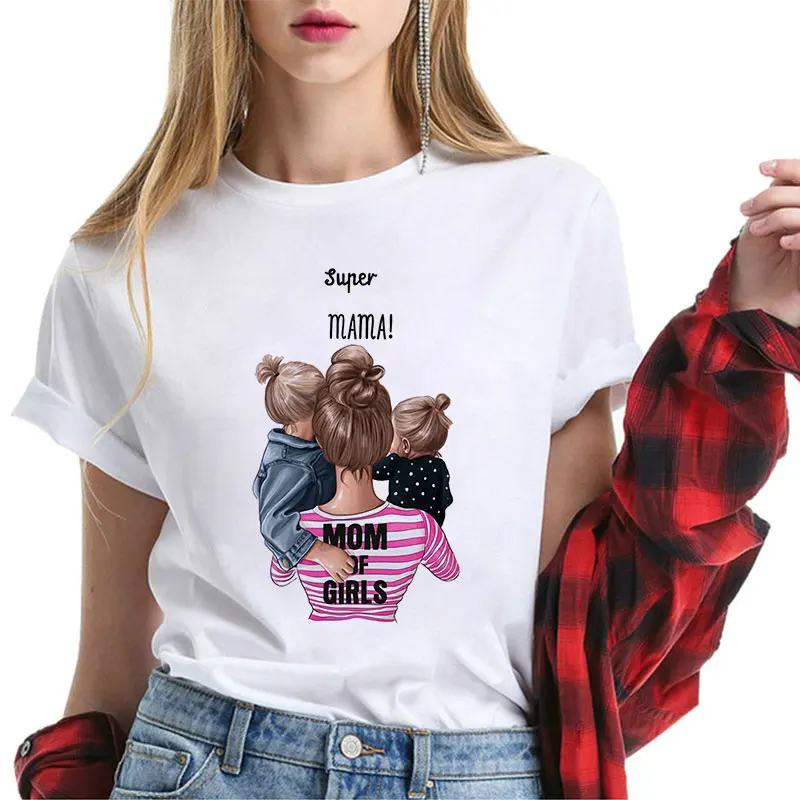 2019 Mama Mergaičių marškinėliai Super Mama Mergaitė Laišką Spausdinti Vasarą Moterys korėjos Mados Drabužių Streetwear 
