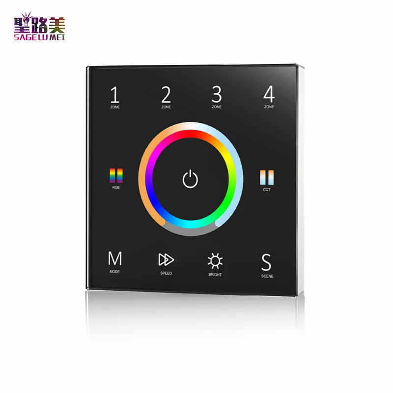 100-240VAC T15 5 IN 1 vienos spalvos, dviejų spalvų(WW/CW), RGB, RGBW, arba RGB+BMT Sienos Montuojamas Stiklo Touch Panel DMX512 Valdytojas