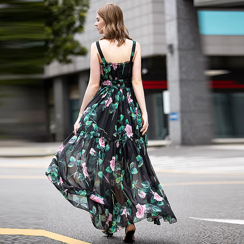Ilga Suknelė kilimo ir tūpimo Tako Aukštos Kokybės 2020 Naujas Moterų Mados Boho Paplūdimio Gegužinė Derliaus Elegantiškas Spausdinti Šifono Atsitiktinis Suknelės, Šaliai