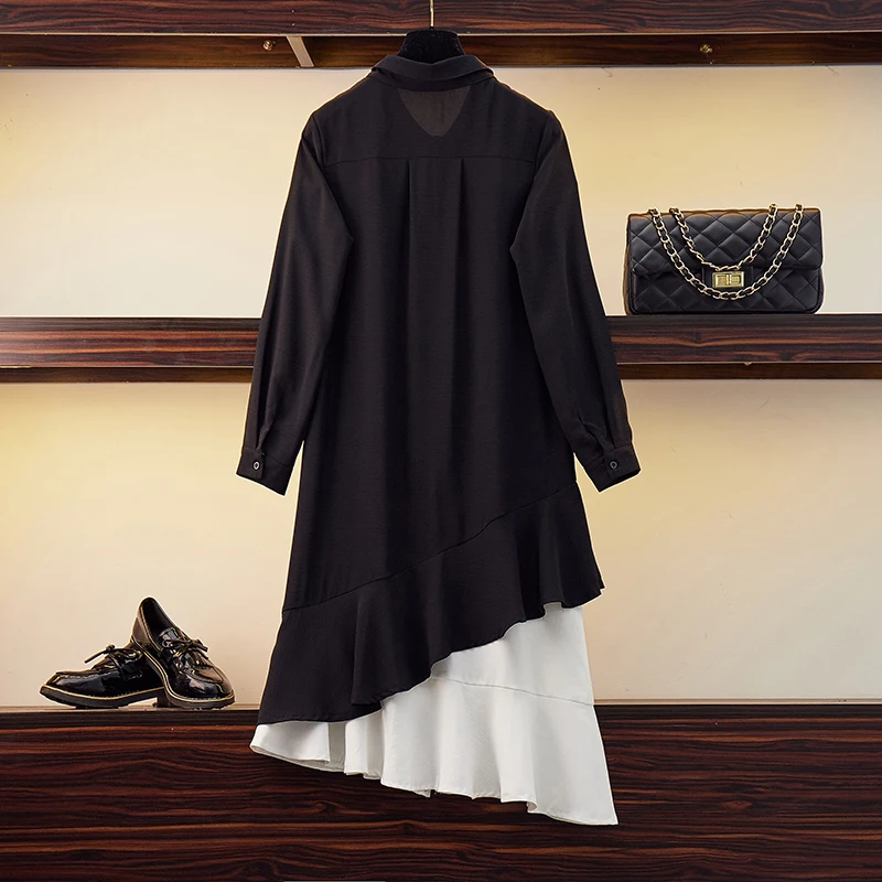 XL-4XL Plius Dydis Moterų Vintage Marškinėliai Suknelė Rudenį 2019 Aukštosios Gatvės Mados ilgomis Rankovėmis Kratinys Pynimas Prarasti Atsitiktinis Suknelės