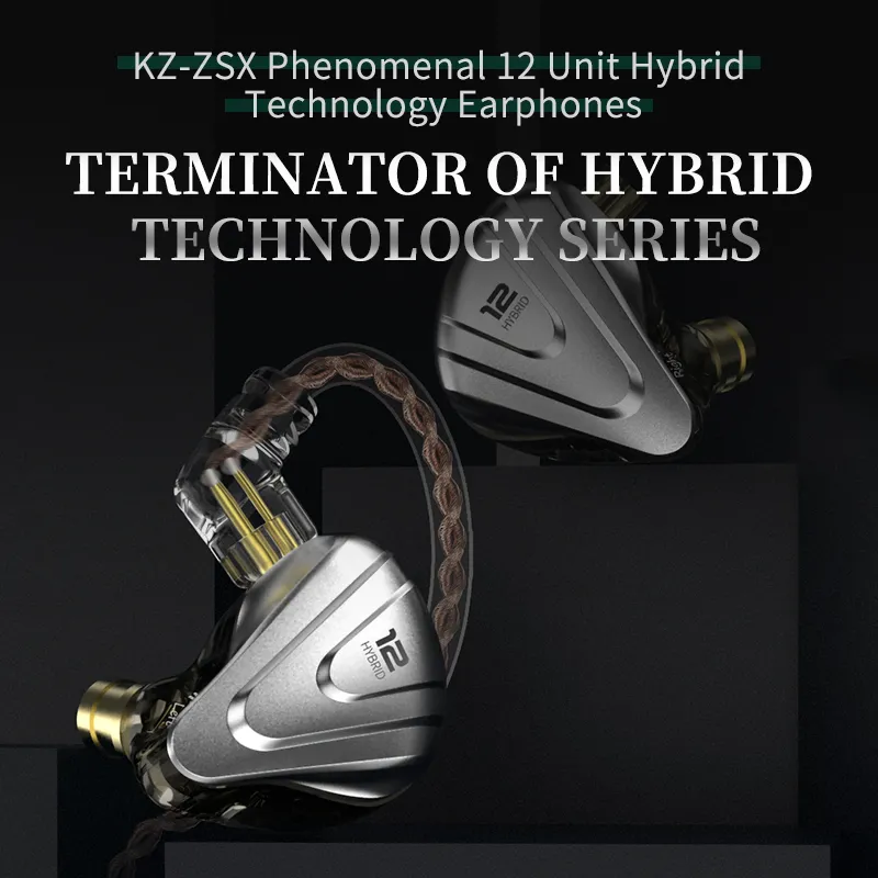 KZ ZSX Terminatorius Metalo laisvų Rankų įranga 5BA+1DD Hibridas 12 vairuotojai HIFI Bass Ausinių Ausų Stebėti Triukšmo Panaikinimo Ausinės