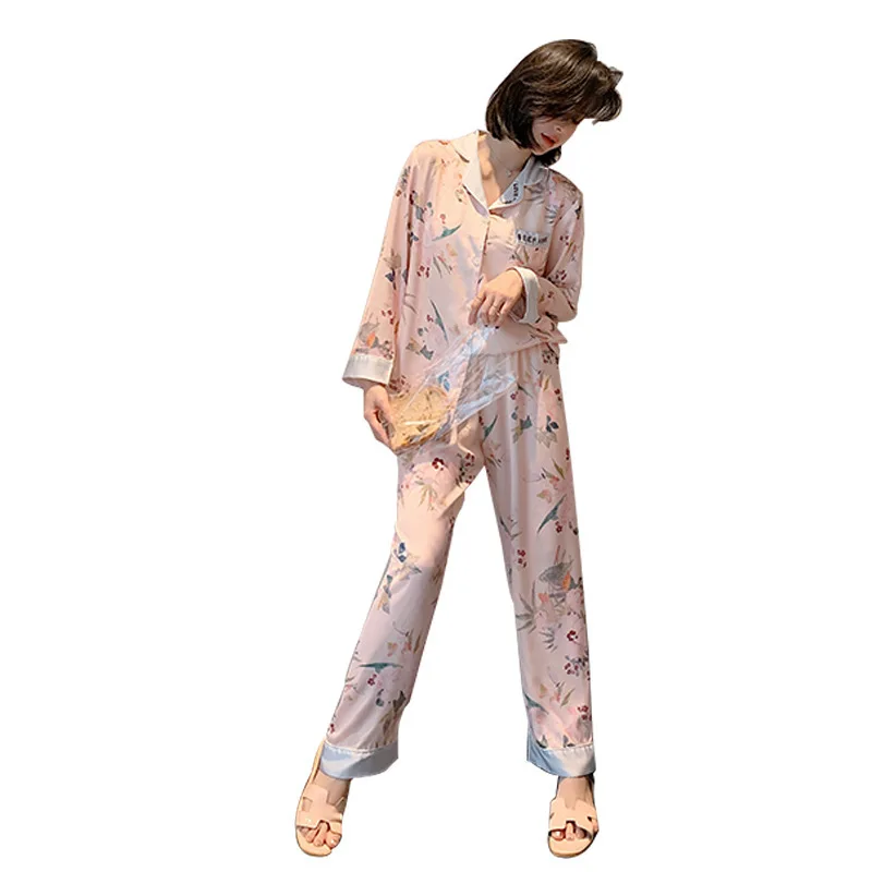 2020 Nauja, Moterų Ilgas Rankovėmis Pižama Viskozės Pluoštas Plonas Megztinis Laisvalaikio Viršūnes korėjos Stiliaus Saldus Šilko-kaip Mados Kostiumas
