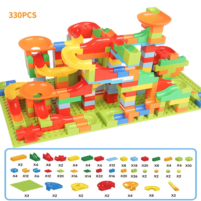 330PCS Marmuro Rasės Paleisti Labirintas Kamuolys Kelio Statyba Blokai Suderinama Legoed Žaislai, ABS Piltuvą Skaidrių Surinkti Plytų Mini Dydžio Blokai