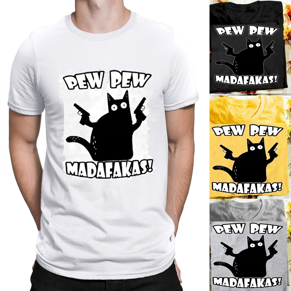 2020 metų vasaros mados Funny Cat tee Pew Pew Madafakas Mens Funny Cat Grafinis vyriški Medvilniniai Įgulos Kaklo trumpomis Rankovėmis T-Shirt Dovanos