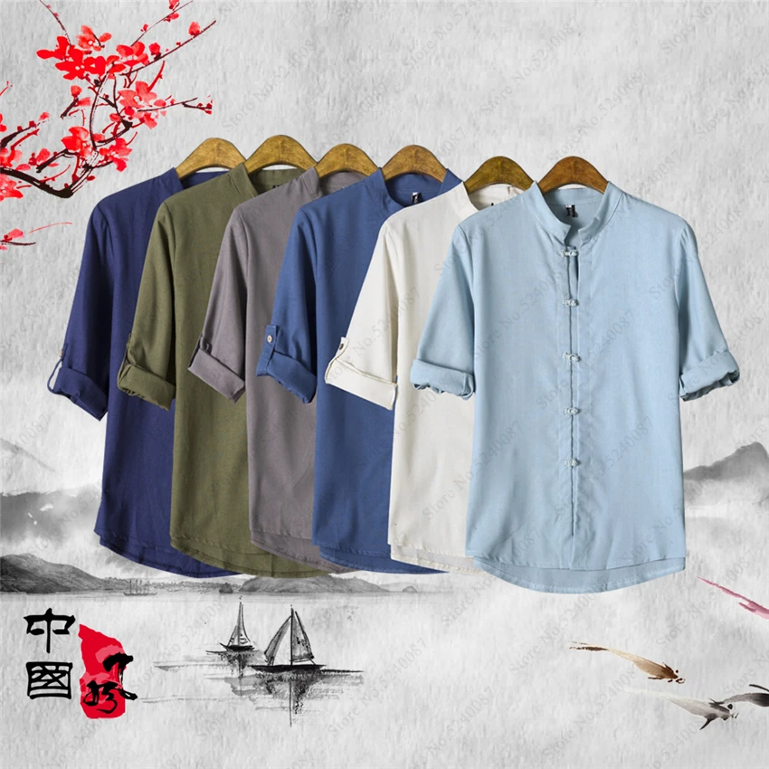 Vasaros Kinijos Tradicinės T-Shirt Retro Lino Tee Viršūnes Rytų Kungfu Tango Kostiumas Hanfu Drabužių Japonijos Vikingų Ir Piratų Kostiumai