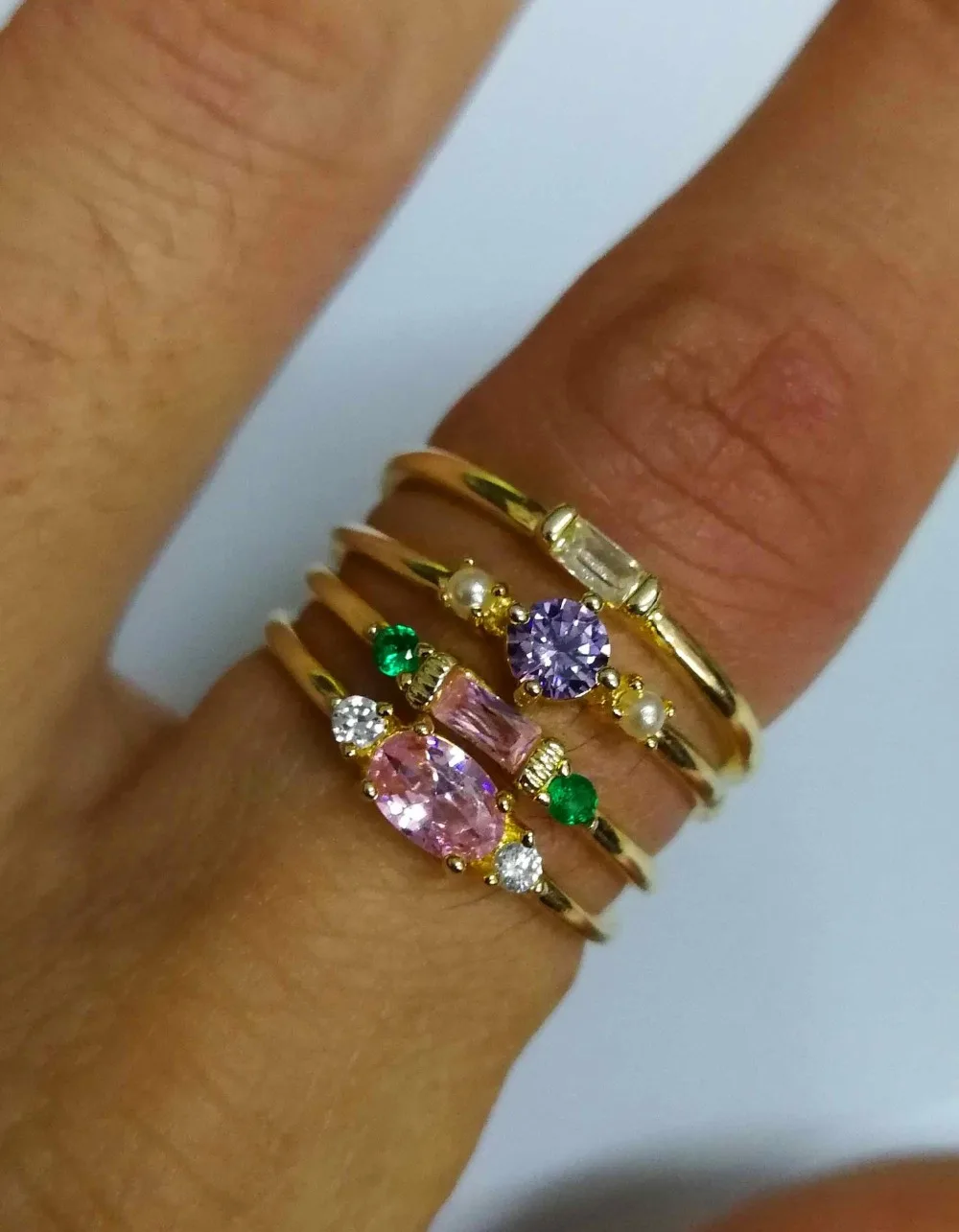 Pigūs Moteriška Rožinė Žalia Violetinė Akmens Žiedas Mados 18KT Geltono Aukso Vestuvinis Žiedas Senovinių Vestuvinių Žiedų Moterims