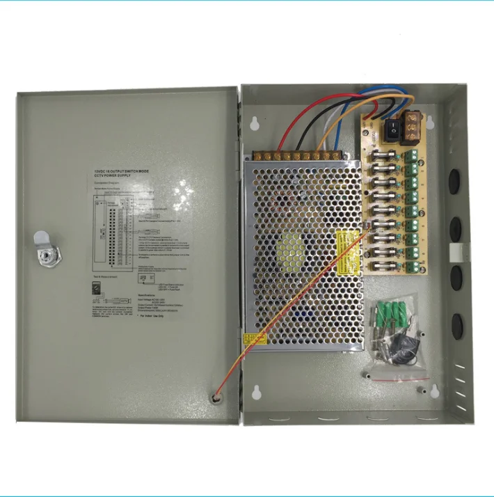 220V, kad DC12V 20A 9 ch centralizuotos energijos tiekimo dėžutė saugumo stebėsenos power box 12V led maitinimo šaltinis