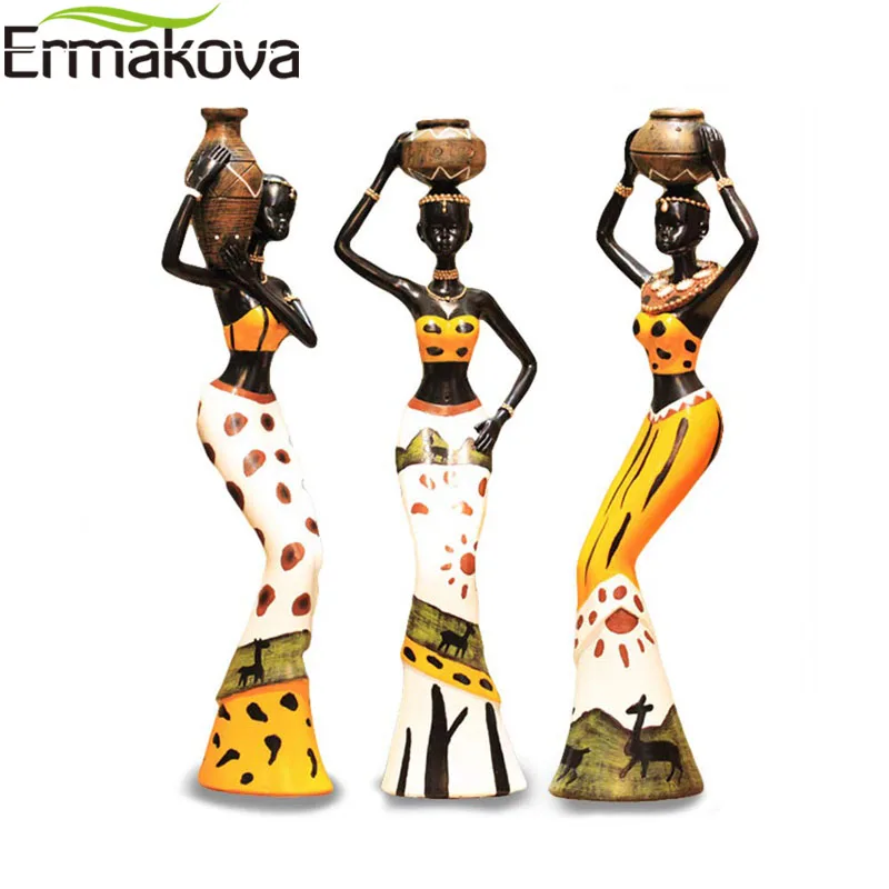 ERMAKOVA 3 Vnt/Set Afrikos Moters Skulptūra Mergina Dervos Lady Statulėlės Statula Apdailos Surinkimo Namų Meno Amatų Dovana