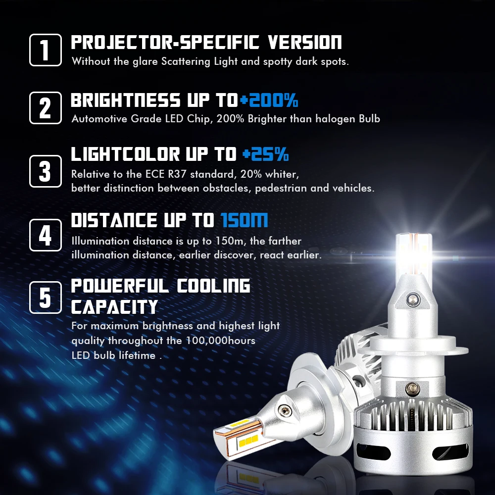 NOVSIGHT Automobilio Led Žibintų Lemputės LED H7 Led H7, H11 9005 9012 D5 D1 D2 90W 12000LM 6500K priekinis Žibintas, priekinis žibintas