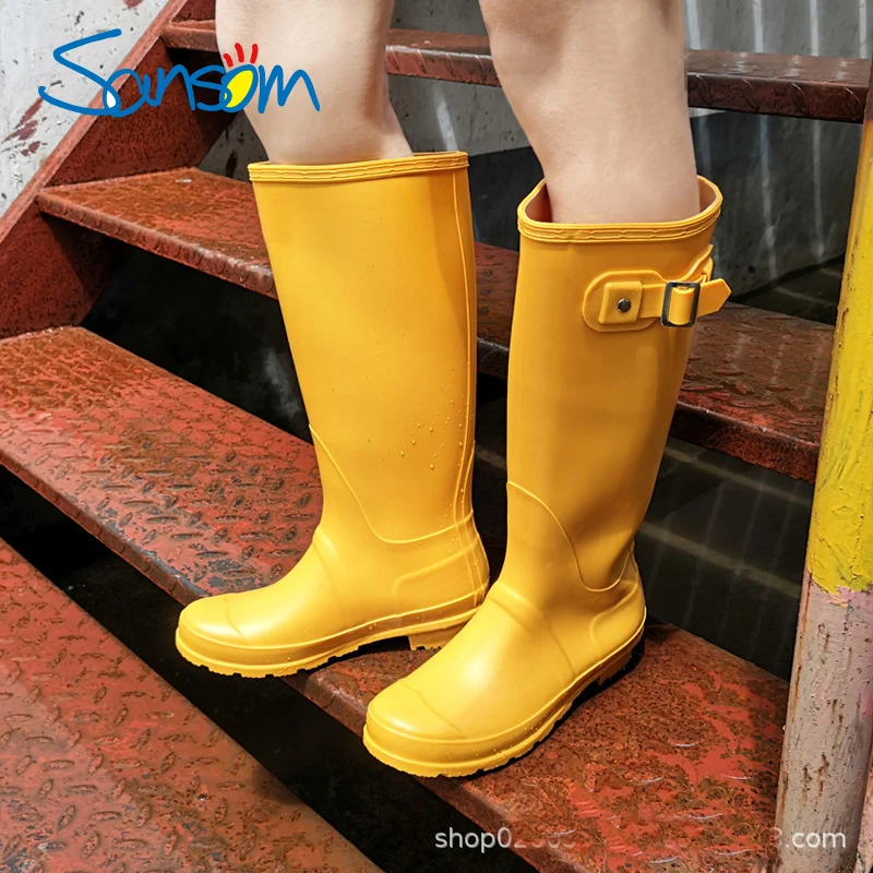 2019 Ponios Vandeniui Geltona Lietaus Batai Moteriška Kelio-aukštosios Mados Moterų Gumos Lietaus Batai Merginos Batai Rainboots PVC Lietaus Batai