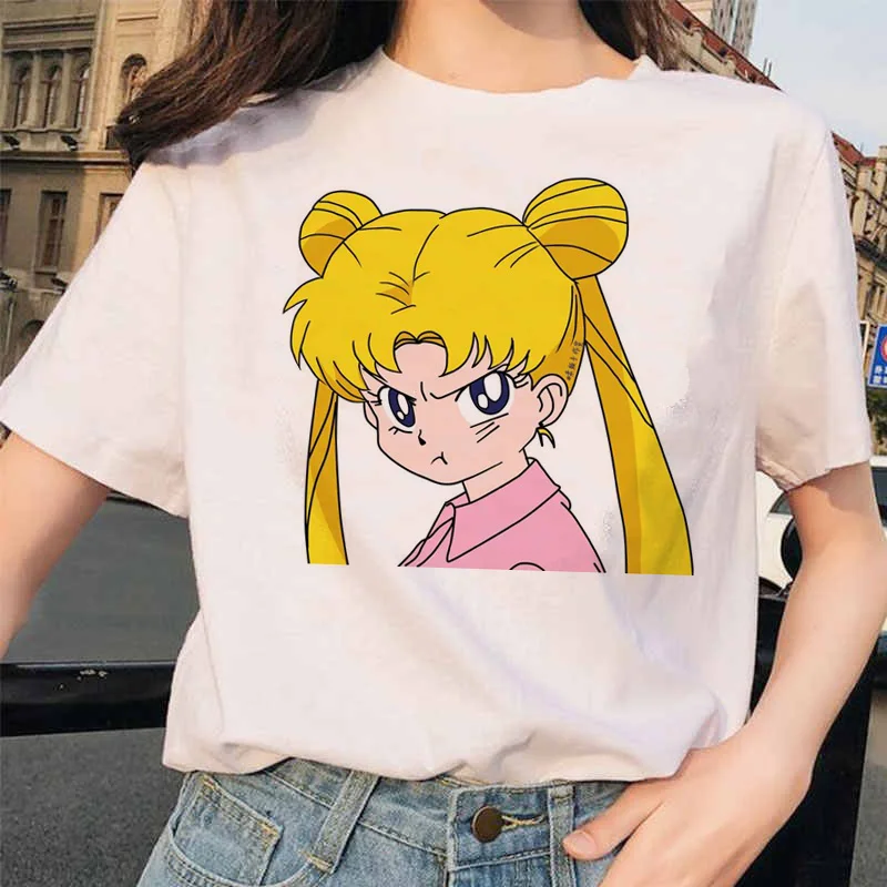 Moterų Sailor Moon 90s Juokingi Marškinėliai HAesthetic Katė Anime Mergina Arajuku Drabužius Marškinėlius Mielas Moterų marškinėliai Kawaii Moterų Marškinėliai